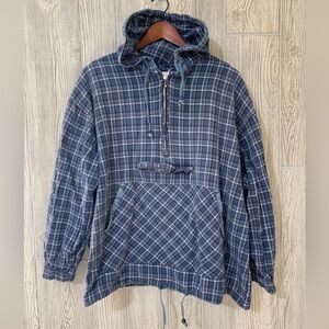 Vintage 90’s Denim Plaid Oversized Slouchy Quarter Zip Hooded Pullover 22/24